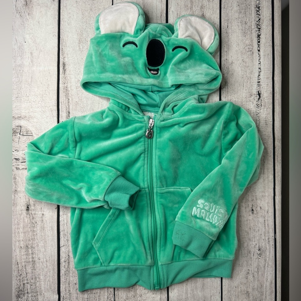 H&M Squishmallows Koala Bear Hoodie Jacket Zip Up Sweater Soft Velour 5T Green